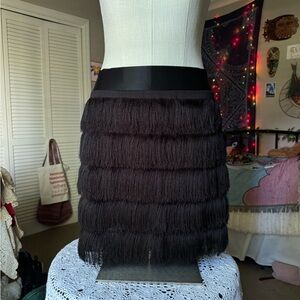 Black Fringe Mini Skirt